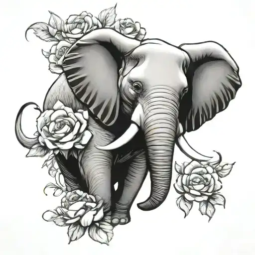 Head Of An Elephant Adorned With Peonies