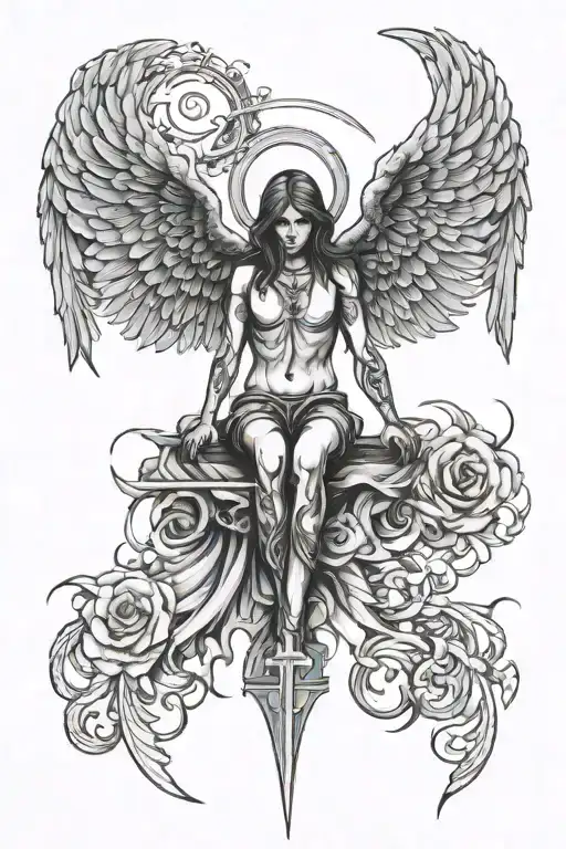 Fallen Angel And Inverted Cross Surrounded