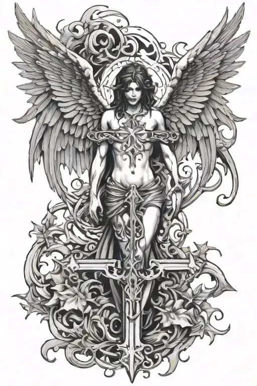Fallen Angel And Inverted Cross Surrounded