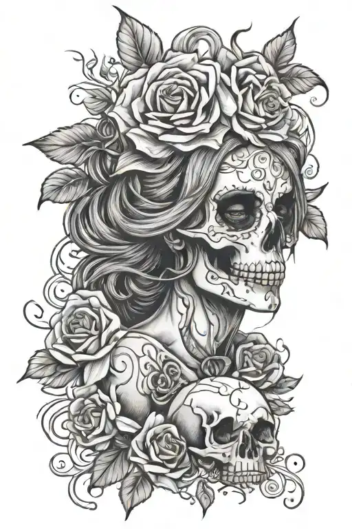 Girl Skull And Roses Tangled