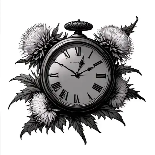 Clock Surrounded By Scottish Thistles