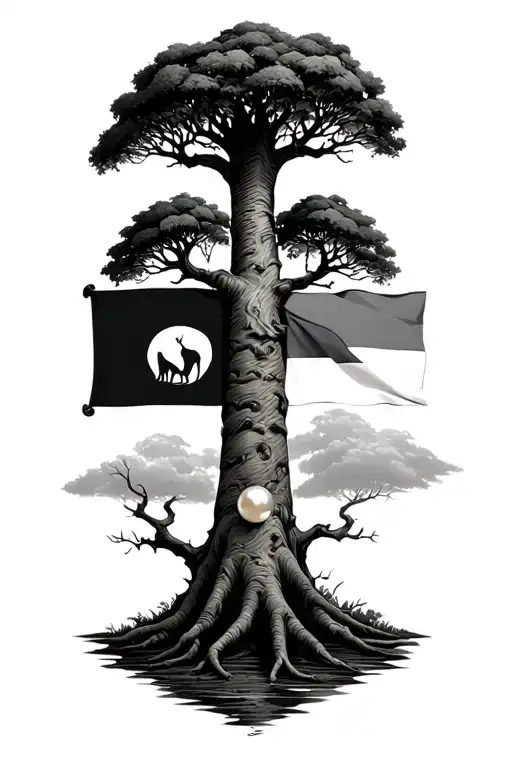 Baobab Tree With A Pearl Intertwined In The Branches And The Flag From Animal Farm