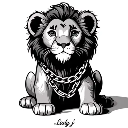 Baby Lion Wearing Chain That's Says Lady J Written In Calligraphy