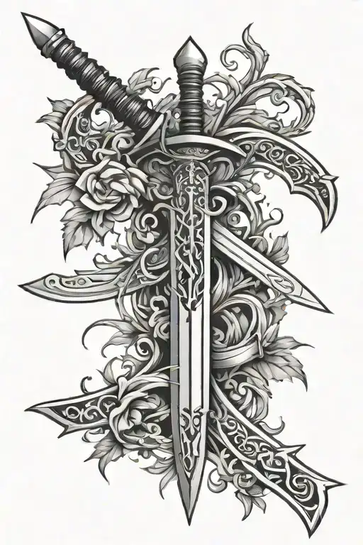 Sword Broken Into 3 Pieces Connected With 3 Branches