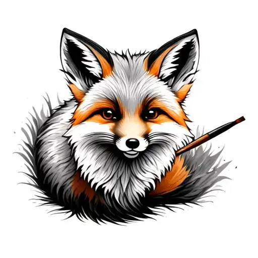 A Small Fox Curling Around A Paintbrush