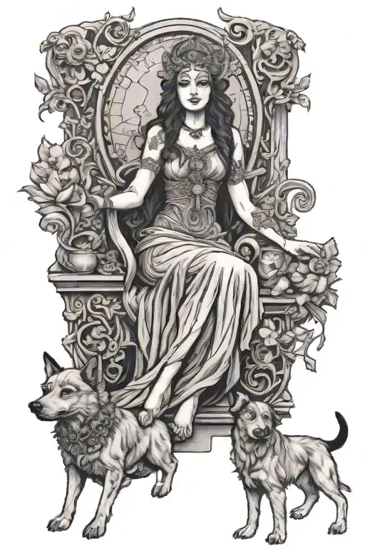 Hecate Godness With Two Dogs Sitting