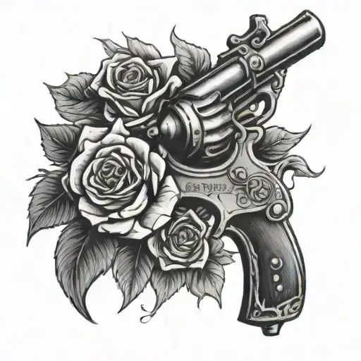 Lucky Revolver From Fallout New Vegas With Roses