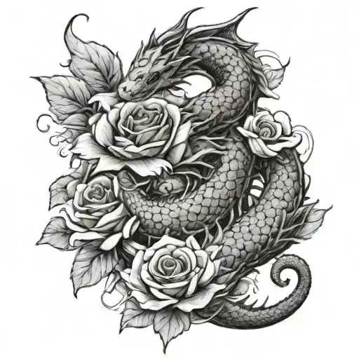 The Word Rocky With Roses Koi Fish And A Dragon Wrapped
