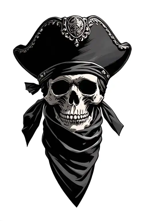 A Weathered Skull In A 17Th Century Tricorn Hat Wearing A Black Bandanna Mask Up To The Eyes