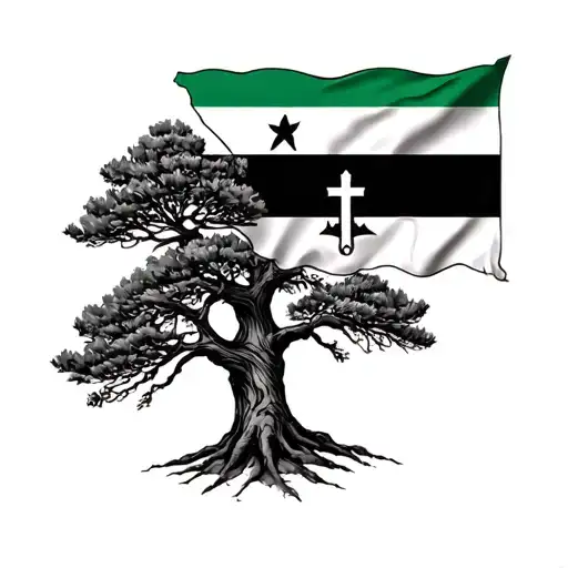 Lebanese Flag Cedar Tree With The Cross