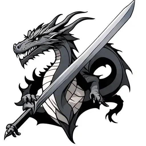 Simple Wyvern Dragon Wrapped Around A Sword