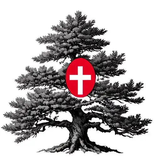 The Cedar Tree From The Lebanese Flag With The Cross In The Center Of It