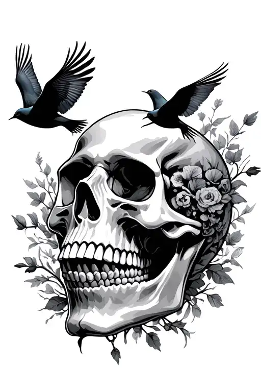Skull With Birds Flying