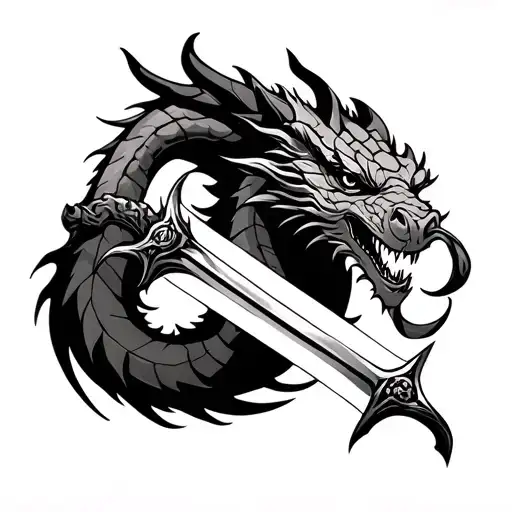 Simple Dragon Wrapped Around A Sword