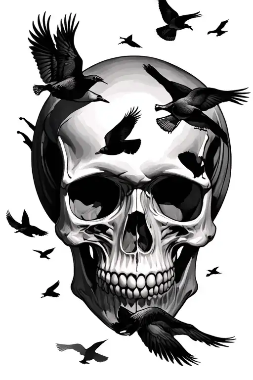 Skull With Lots Birds Flying Around It