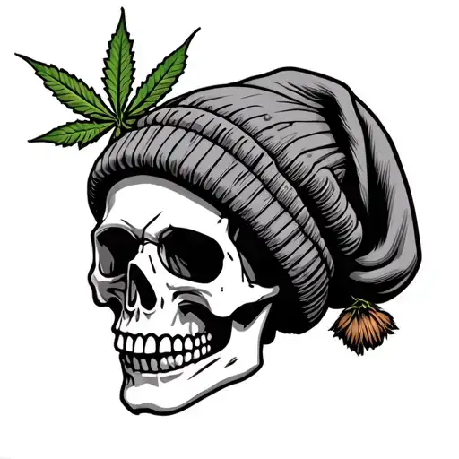 Gangster Skull With Beanie And Pot Leaf