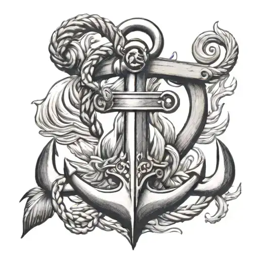 Anchor With Sister Engraved Style