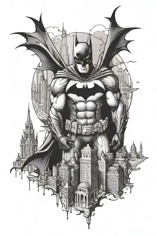 Batman Looking Over Gotham City Skyline In The Background