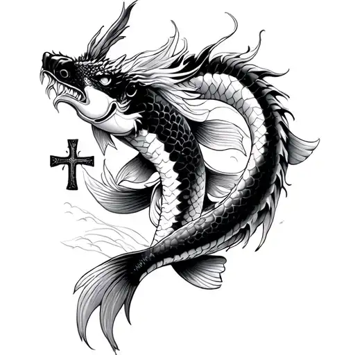 Koi Fish Dragon Warrior And A Cross