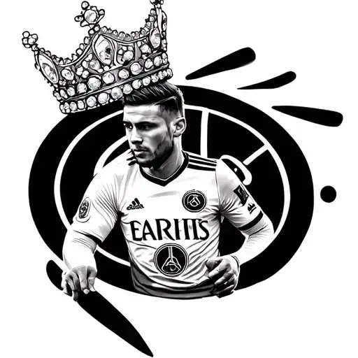Create A Tattoo Of A Football Player From Psg Wearing A Crown Made Of Jewels