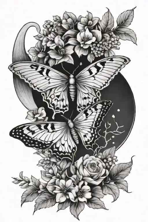 Crescent Moon With Botanicals And Luna Moth