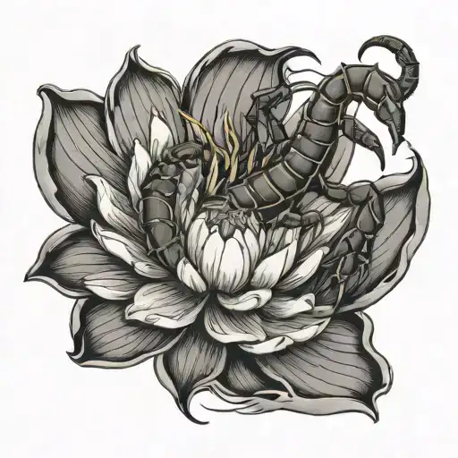 Scorpion Circling A Water Lily Flower