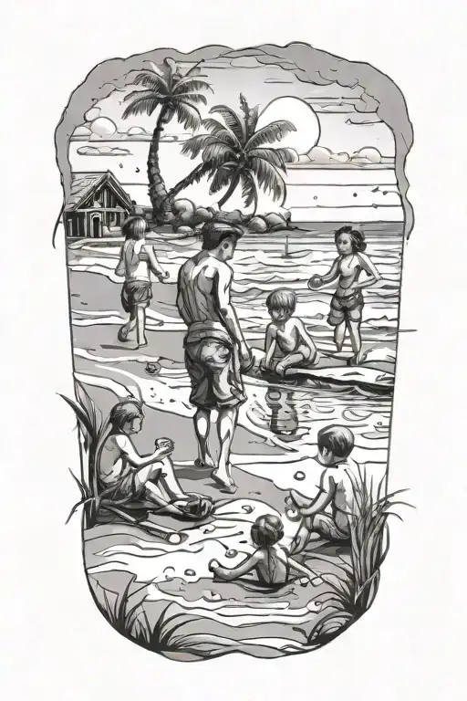Beach Scene With Kids Playing