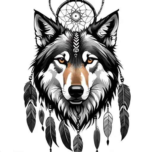 Native American Dream Catcher And Wolf
