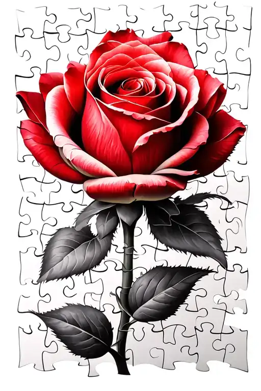 Puzzle Piece Art Of A Red Rose That Looks Like A Tulips