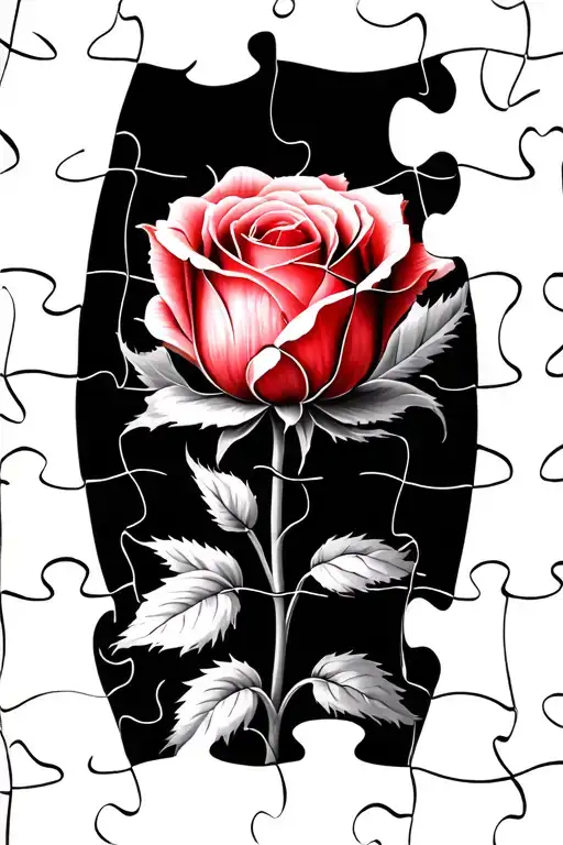 Puzzle Piece Art Of A Red Rose That Looks Like A Tulips