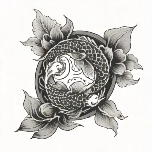 Koi Fish Yin Yang Symbol Surrounded