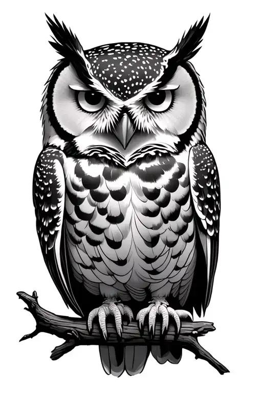 Snow Owl Resting On A Tree Branch