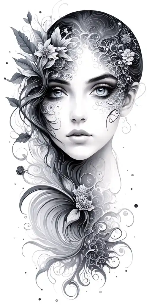 Fractal Woman Face Surrounded By Nature