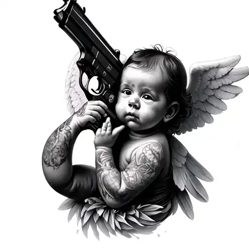 Baby Angel With Gun And
