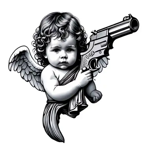Baby Angel Holding Gun