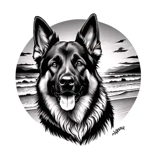 German Shepherd At The Beach Sunset