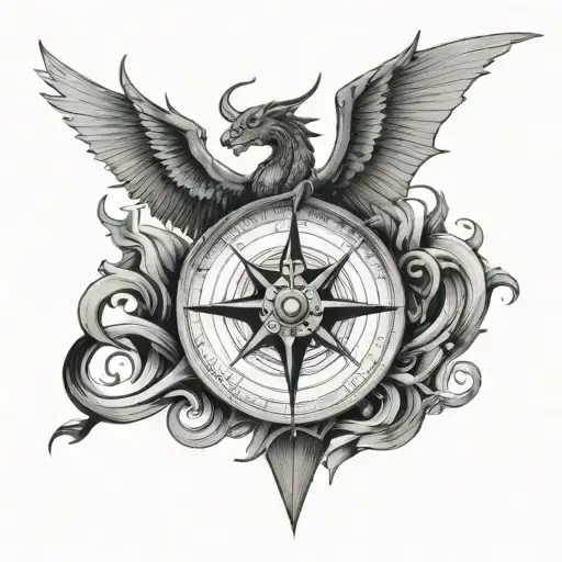 Compass And Dragon Wings Spread