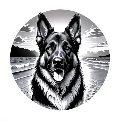German Shepherd At The Beach Sunset
