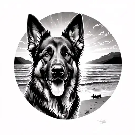 German Shepherd At The Beach Sunset