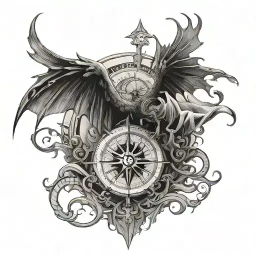 Compass And Dragon Wings Spread Wide