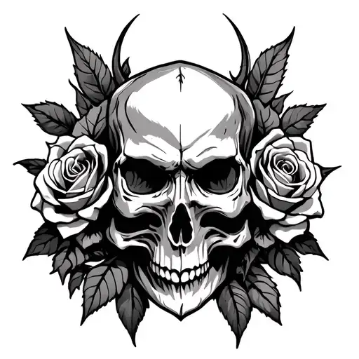 Odin Skull Roses Intertwined