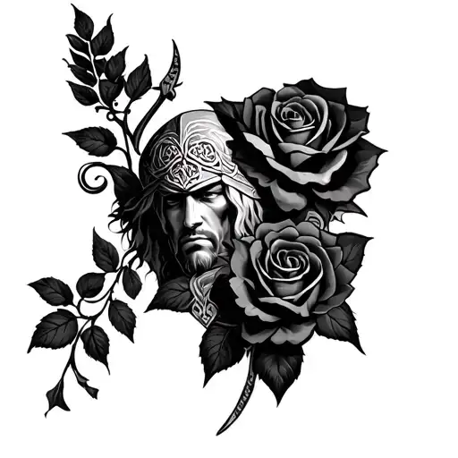 Celtic Warrior And Roses
