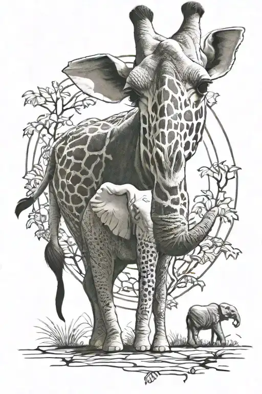 Realistic Giraffe And Realistic Elephant