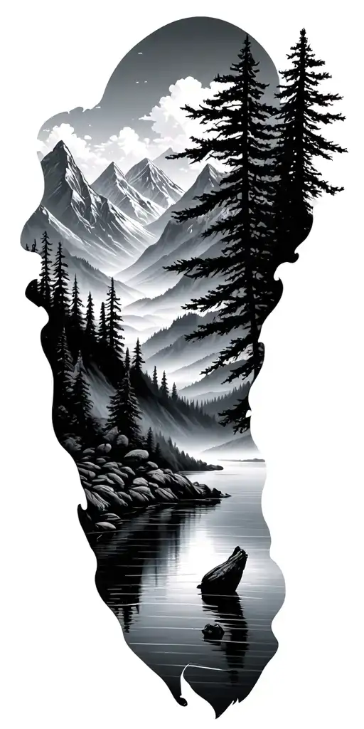 Mountains And Lake Surrounded