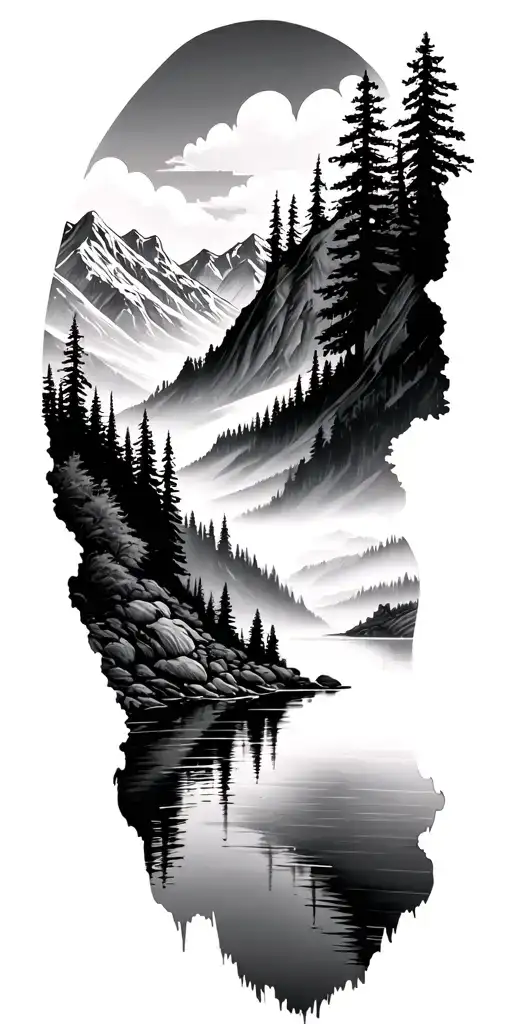 Mountains And Lake Surrounded