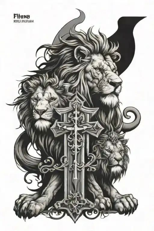 A Lion And God With A Cross Through Them And Birth Dates