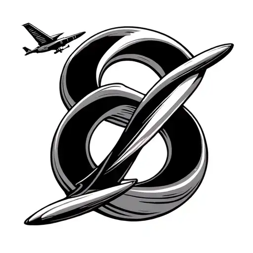 Infinity Symbol Intertwined With Plane Flying And Number 6