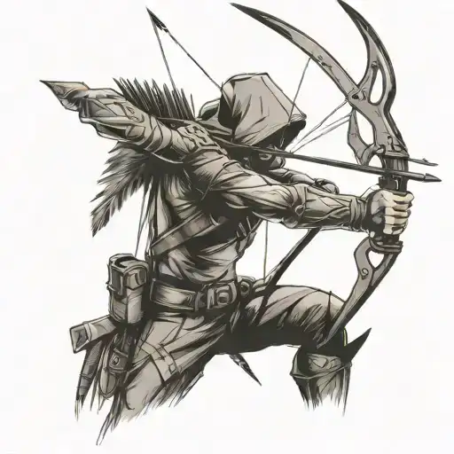 Hunter With Bow And Arrow Defensive Pose