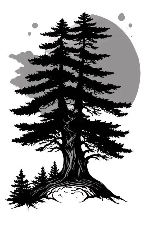 Simple Nature Tattoo With Trees Design