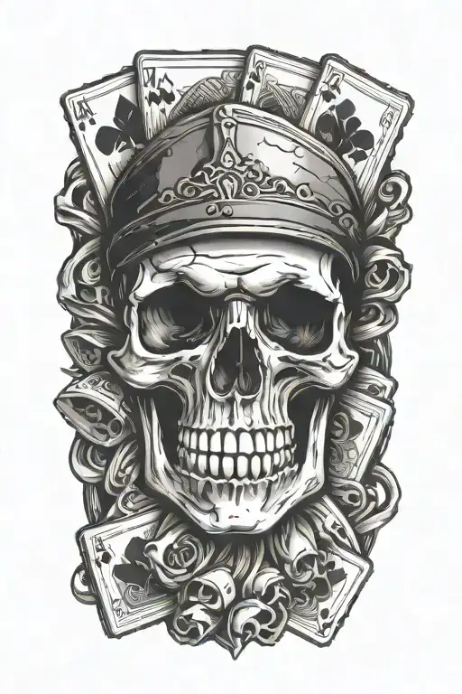 Skull With Royal Flush Hand Of Cards